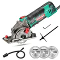 Produktbild: HYCHIKA Mini Kreissäge, Handkreissäge mit 3 Sägeblättern, Skalenlineal, 500W Mot