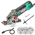 Produktbild: HYCHIKA Mini Kreissäge, Handkreissäge mit 3 Sägeblättern, Skalenlineal, 500W Motor aus reinem Kupfer, 4500RPM, Ideal für Holz-, Weichmetall-, Fliesen- und Kunststoffschnitte