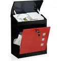 Produktbild: Relaxdays - Briefkasten groß, Stahl, Sicherheits-Klappe, Schloss, HxBxT: 53 x 43,5 x 26 cm, Wandbriefkasten, Schwarz-Rot