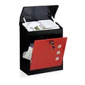 Produktbild: Relaxdays Briefkasten groß, Stahl, Sicherheits-Klappe, Schloss, HxBxT: 53 x 43,5 x 26 cm, Wandbriefkasten, Schwarz-Rot