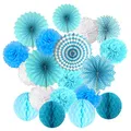 Produktbild: ZERODECO Seidenpapier Pompoms, Papier Fans Fächer und Wabenbälle Dekorpapier Kit für Geburtstag Hochzeit Baby Dusche Parteien Hauptdekorationen - (Blau)