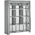 Produktbild: HOMCOM Kleiderschrank Stoffschrank mit Kleiderstange, Ablagen, Reißverschluss Faltschrank Stoffkleiderschrank für Schlafzimmer, Ankleidezimmer, 125 x 43 x 162,5 cm Hellgrau
