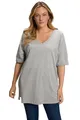 Produktbild: Ulla Popken Damen große Größen Übergrößen Plus Size T-Shirt, Basic, Relaxed Fit, V-Ausschnitt, Halbarm hellgrau mélange 46+ 515283134-46+