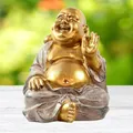 Produktbild: XXL MF Lachende Buddha Figur mit dickem Bauch Skulptur Deko Feng Shui Yoga Meditation in gold / grau Höhe 33cm