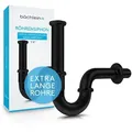 Produktbild: Bächlein Siphon Universaler Röhrensiphon, (flexibler Waschbeckenablauf, Matt Schwarz), Einfache Montage - Hochwertiger Chrom-Ablauf schwarz 20 cm
