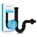 Produktbild: Bächlein Premium Universal Siphon fürs Waschbecken (Standard 200mm SCHWARZ) - Geruchsverschluss inkl. Gummimanschette + Einbauanleitung - Röhrensiphon
