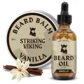 Produktbild: Striking Viking Bartpflege-Set mit Bartbalsam & Bartöl - 30 g / 30ml, Vanille - Bartöl mit Duft - Zähmt, stylt, befeuchtet Bärte & Schnurrbärte - Mit Argan & Jojoba Öl