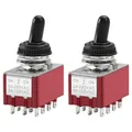 Produktbild: Heschen Miniatur Kippschalter MTS-403 4-polig Ein-Aus-Ein, 2A 250VAC / 6A 125VAC, Kleiner Vierfach-Umschalter mit wasserdichter Schutzkappe und 12 Lötanschlüssen, 2 Stück