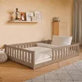Produktbild: Kids Collective Kinderbett Bodenbett 140x200 cm mit Rausfallschutz, Matratze & Lattenrost Montessori Bett Bed Gitterbett Kinder Jugendbett Einzelbett | Milchschokolade