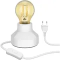 Produktbild: ledscom.de E27 Porzellan Tischlampe TIX, rund mit Stecker und Schalter, weiß, 90mm inkl. E27 Lampe 471lm Gold Vintage extra-warm-weiß
