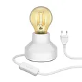 Produktbild: ledscom.de E27 Porzellan Tischlampe TIX, rund mit Stecker und Schalter, weiß, 90mm inkl. E27 Lampe 471lm Gold Vintage extra-warm-weiß