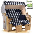 Produktbild: Strandkorb Ostsee 2,5-Sitzer 150cm breit in Beige Weiß Blau Kariert Montiert ideal für Balkon, Terrasse oder Garten