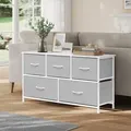 Produktbild: Schubladenschrank, Kommode Mit 5 Schubladen Aus Stoff, Aufbewahrungsschrank Sideboard, Kommodenschrank, Aus Metallrahmen Holzwerkstoff, Für Wohnzimmer, Schlafzimmer, Flur, Hellgrau+weiß - Woltu