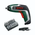 Produktbild: Bosch IXO 7 mit 32 teiligem Bit-Set im Karton, mit USB Ladekabel, ohne USB Netzteil