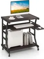 Produktbild: COSTWAY Schreibtisch mit Rollen, Tastaturablage, platzsparender Computertisch PC-Tisch mit Ablagefläche unten und Haken, industrieller Laptoptisch für das Heimbüro, vintagebraun