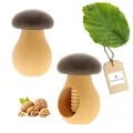 Produktbild: 2x HOFMEISTER® Nussknacker Pilz Holz Geschenk - Ideal für Kinder & Senioren, öffnet jede Nuss mit wenig Kraft, Schale bleibt im Pilz, Geschenk-Idee Weihnachten Nikolaus Wichteln aus Buchenholz, 10 cm
