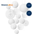 Produktbild: Hochzeitsdeko Vintage Lampions Pompons Weiß Seidenpapier Deko für Taufe