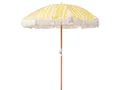 Produktbild: BELIANI Sonnenschirm Gelb Stoff-Bespannung Rund  150 cm mit Volant Regenschutz Holzmast Neigungsfunktion Kurbel Boho Garten Outdoor Balkon Terrasse