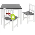 Produktbild: Bomi Kindersitzgruppe Holz Amy | Kindertisch mit 2 Stühlen | Tisch & Stühle Kinderzimmer Set | Spieltisch | Kindertisch für drinnen | Maltisch & Basteltisch Kinder | Kindermöbel Weiß Grau