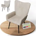 Produktbild: Juskys Ohrensessel Odense ohne Hocker, Cord & Relaxsessel mit Metallfüßen – Beige