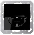 Produktbild: Jung A 1520 KL SW Schuko Steckdose 16A 250V, Duroplast glänzend, mit Klappdeckel, schwarz