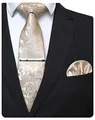 Produktbild: JEMYGINS Gold krawatte Paisley Seide Herren Krawatten und Einstecktuch mit krawattenklammer Sets (4)