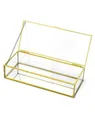 Produktbild: QWORK® Goldene Vintage Glasbox, Schmuck Storage Organizer, Transparente Rechteckige Box, 23.3 x 10 x 5.3 cm, für Schmuck-Organizer