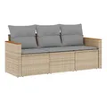Produktbild: vidaXL Gartenlounge-Set 3-tlg. Garten-Sofagarnitur mit Kissen Beigemischung Poly Rattan, (1-tlg)