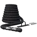 Produktbild: GORILLA SPORTS® Battle Rope - 9m/12m/15m Länge, Ø 38mm/50mm, inkl. Wandhalterung, Nylon, Schwarz - Schlacht Seil, Trainingsseil, Sportseil, Fitnessseil, Schlachtseil, Schwungseil, Muskelaufbau