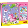 Produktbild: HABA Puzzles Einhorn Glitzerglück – 3 Zauberhafte Glitzerpuzzles mit Einhornmotiven, jeweils 12, 15 & 18 Teile – Fördert Motorik & Konzentration ab 3 Jahren – 1300299001