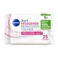 Produktbild: NIVEA 3in1 Pflegende Reinigungstücher Trockene Haut (25 Stück), milde Gesichtsreinigungstücher mit natürlichem Mandelöl, Abschminktücher für Make-Up & wasserfeste Mascara