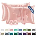 Produktbild: BEDELITE Satin Kissenbezug 40x60 Rosa - Kopfkissenbezug 2er Set Weich wie Seidenkissenbezug 40 x 60 Sommer mit 2 Haargummis für Haar und Haut, Similar to Silk Pillowcase Pillow Cover