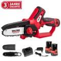 Produktbild: WALTER Mini Kettensäge 15,8cm Schwert Einhand kompakt, 2x Li-Ion Akku, Enttaster