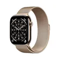 Produktbild: Apple Watch Series 11 GPS + Cellular 46 mm Smartwatch mit Titangehäuse in Gold und Milanaise Armband in Gold (M/L), Schlafindex, Fitnesstracker, Gesundheitsüberwachung, Always-On Display, Wasserschutz