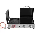 Produktbild: Royal Gourmet Tisch-Gasgrill 3 Brenner, 3 in 1 Tischgrill mit Grillen, Braten, Kochen, 8,5 kW Campinggrill mit Klappbare Seitenablage Schwarz & Silber - Schwarz/Silber