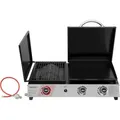 Produktbild: Royal Gourmet - 3 Brenner Gasgrill, 3 in 1 Tischgrill mit Grillen, Braten, Kochen, Campinggrill mit Klappbare Seitenablage, Tragbarer Picknickgrill