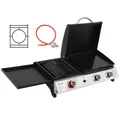 Produktbild: Royal Gourmet Tisch-Gasgrill 3 Brenner, 3 in 1 Tischgrill mit Grillen, Braten, Kochen, 8,5 kW Campinggrill mit Klappbare Seitenablage Schwarz & Silber