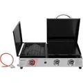 Produktbild: Royal Gourmet - 3 Brenner Gasgrill, 3 In 1 Tischgrill Mit Grillen, Braten, Kochen, Campinggrill Mit Klappbare Seitenablage, Tragbarer Picknickgrill Mit 8,5 Kw Schwarz
