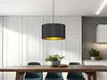 Produktbild: Moderne Hängelampe mit Stoffschirm dimmbar in schwarz/gold - Esstischleuchte