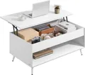 Produktbild: VASAGLE Wohnzimmertisch, höhenverstellbarer Couchtisch, verstecktes Fach, für Homeoffice, offenes Fach, weiß