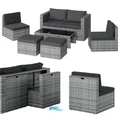 Produktbild: STEELSØN Polyrattan Gartenlounge Noctura, Outdoor Sitzgruppe 6-teilig, Gartenmöbel Set mit Sofa, Sessel, Hocker, Tisch, Sitzecke für bis zu 6 Personen, wetterfest, grau-meliert/anthrazit