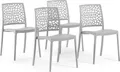 Produktbild: 4er-Set stapelbare Stühle aus Polypropylen mit Glasfasern für Garten oder Innenbereich, wasserabweisend und widerstandsfähig - ALINA - Hellgrau