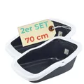 Produktbild: 2er Set XXL Katzenklo Katzentoilette groß Großes Katzenklo 70 cm Katzen Klo offen hoher Rand Katzentoiletten ohne Deckele Katzen Jumbo Doppelpack