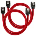 Produktbild: Corsair Premium Sleeved SATA-Kabel, rot 60cm - 2er Pack
