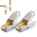 Produktbild: deleyCON 2x CAT 8 Netzwerkstecker 90° Winkel Stecker RJ45 Werkzeuglos Geschirmt 40Gbit/s Netzwerk Stecker für Rohkabel Verlegekabel Steckverbinder RJ45 Ethernet LAN DSL Patchkabel