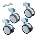Produktbild: SOTECH 4er set Möbelrolle Hamm Ø 63 mm Höhe 74,5 mm, weiß/grau | 35Kg Tragkraft (2x Lenkrollen, 2x Lenkrollen mit Bremse), U-Profil für 19 mm Wandstärke, inkl. Befestigungsschrauben