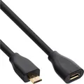 Produktbild: InLine Micro-USB Verl., USB 2.0 Micro-B ST/BU, schwarz, vergoldete Kont., 1,5m, 1,5 m, Micro-USB B, Micro-USB B, USB 2.0, Männlich/Weiblich, Schwarz