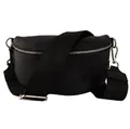 Produktbild: MIRROSI® Bauchtasche Damen, Echtleder, Made in Italy, Umhängetasche, Brusttasche, Crossbody Bag (1 Tasche & 2 Gurte) (Schwarz (Uni Einfarbig Schwarz), Mittelgroße Tasche (25x16x7cm))
