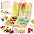Produktbild: Werkzeugkoffer Kinder Montessori Spielzeug ab 3 Jahre Junge Mädchen Holzspielzeug ,Kinderwerkzeug Lernspielzeug Werkzeug Koffer Kinder Kinderspielzeug Spiele ab 2 3 4 Jahren Weihnachten Geschenk