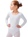 Produktbild: tanzmuster ® Ballettanzug Mädchen Langarm - Lilly - aus Baumwolle, Ballettbody Kinder Ballett Trikot in weiß, Größe 152/158